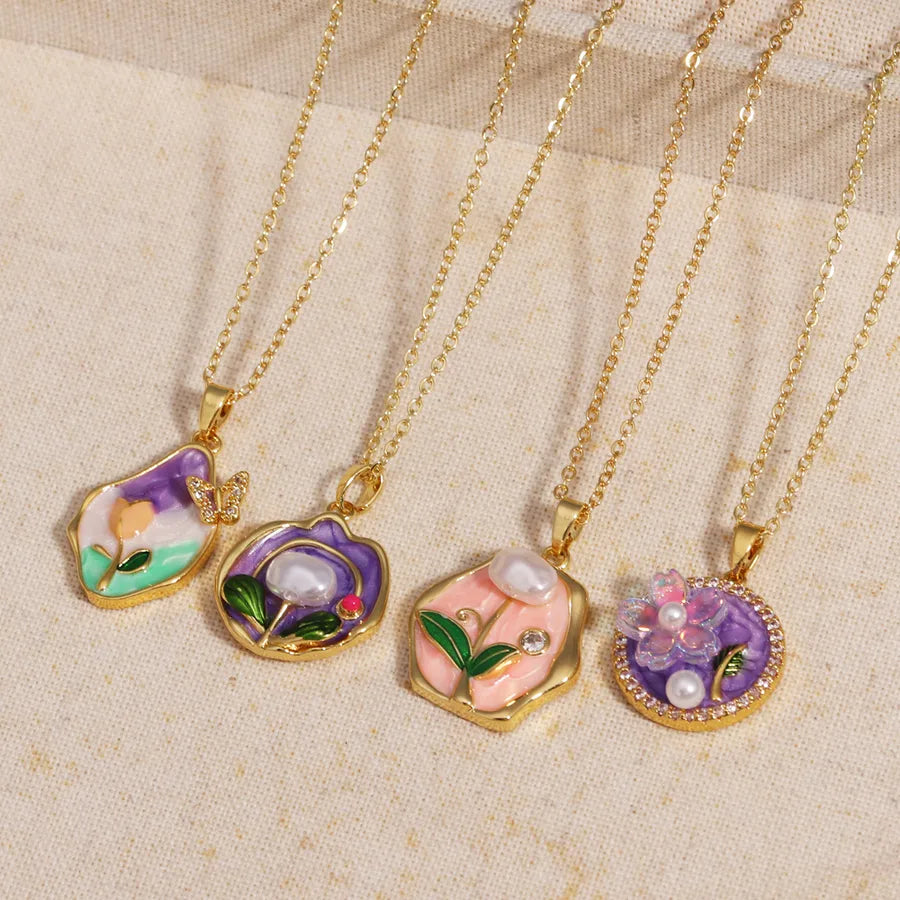 Floral Freshwater Pearl Pendant Necklace