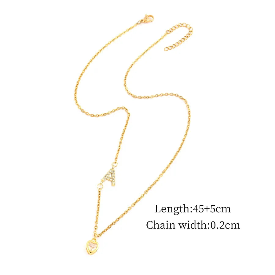 Gold Heart Letter Pendant Necklace Gold A