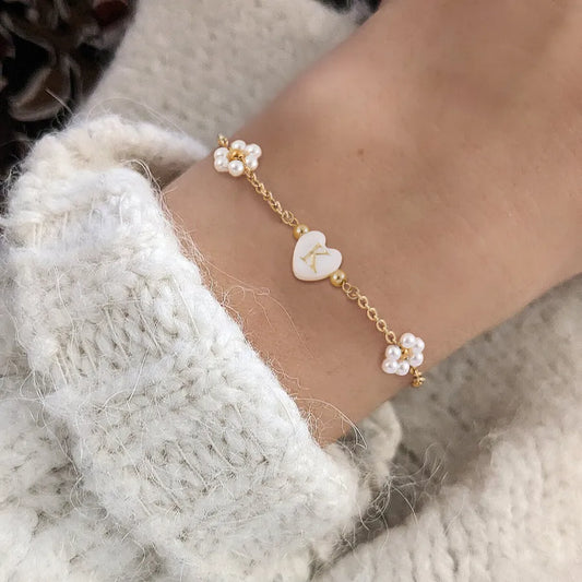 18K Gold Plated Heart & Pearl Bracelet