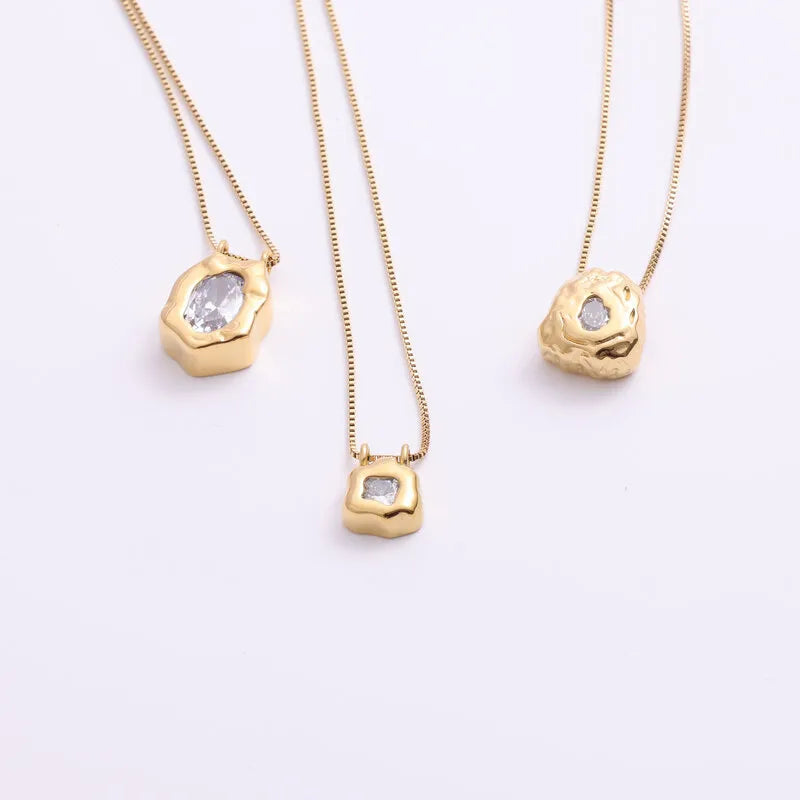 18K Gold Geometric Titanium Necklace with Zirconia