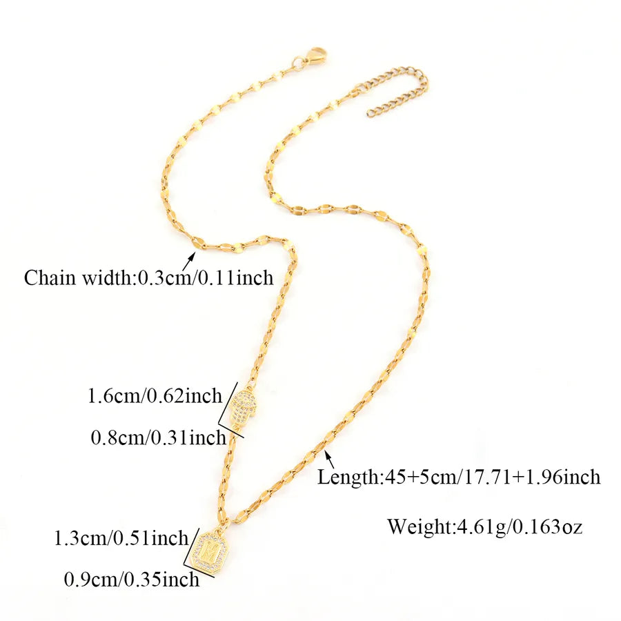 Gold Palm & Letter Pendant Necklace – Retro Style