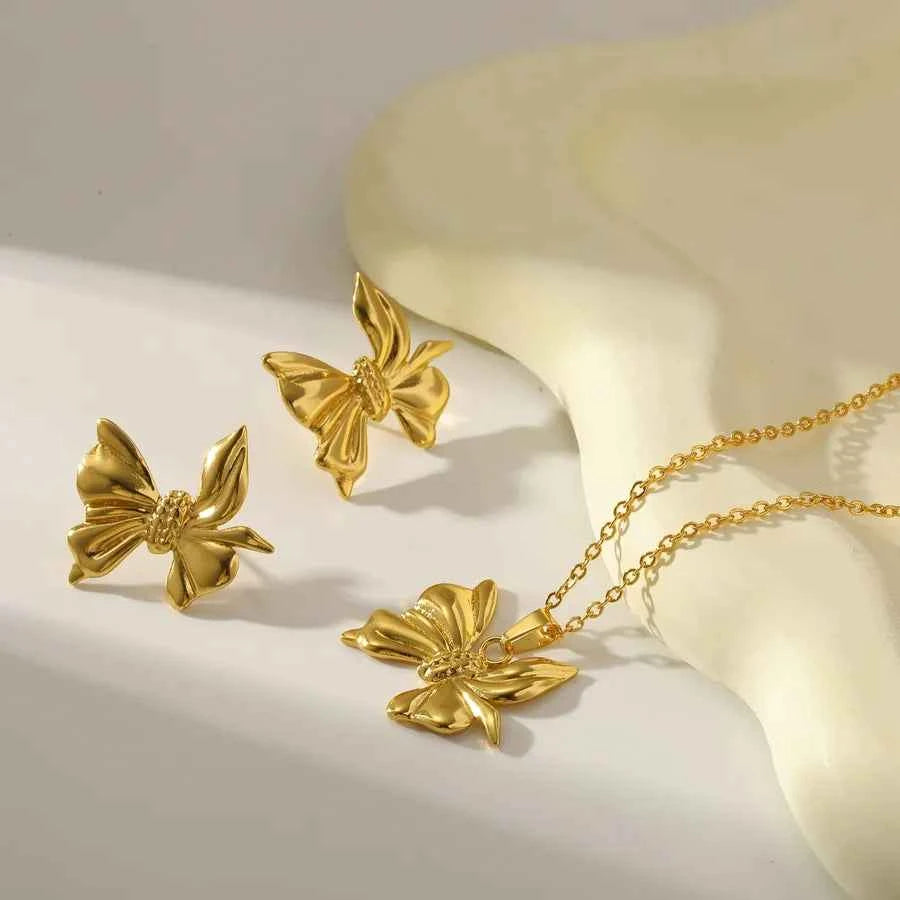 18K Gold Butterfly Stainless Steel Jewelry Set