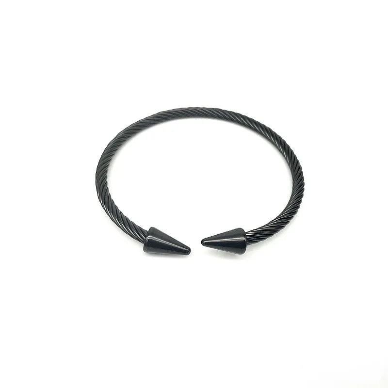 Retro Geometric Stainless Steel Wrap Bracelet Black