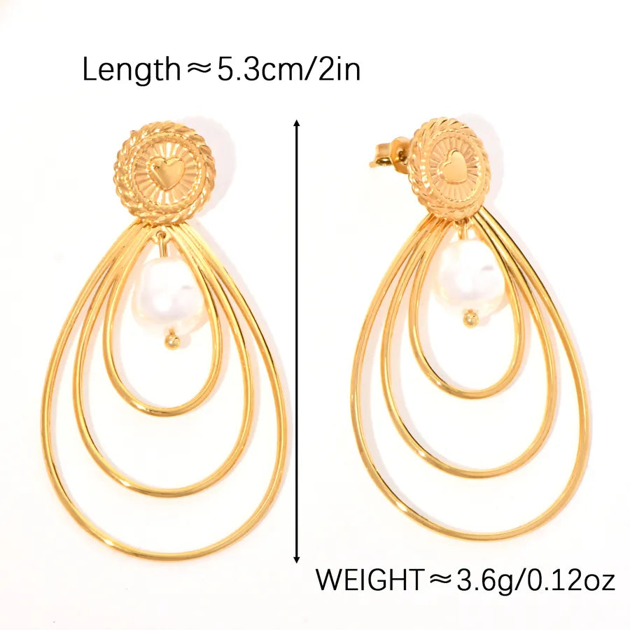 18K Gold Retro Leaf & Pearl Drop Earrings Average Size Gold 3