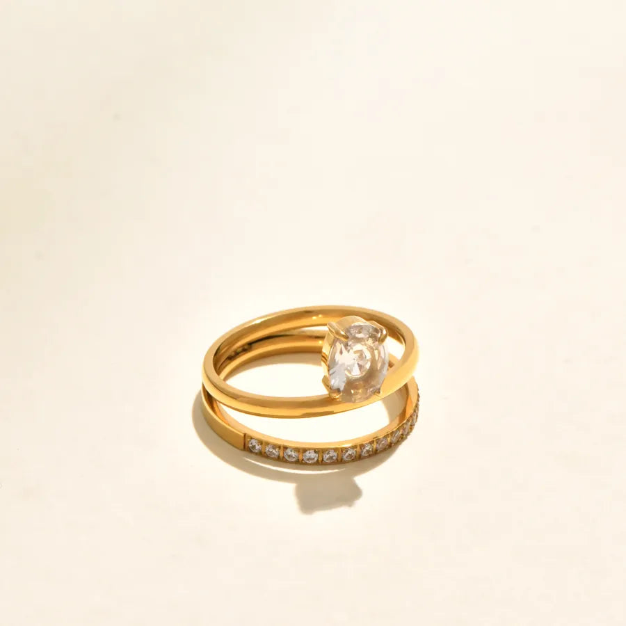 Gold Plated Zircon Leaf Open Ring