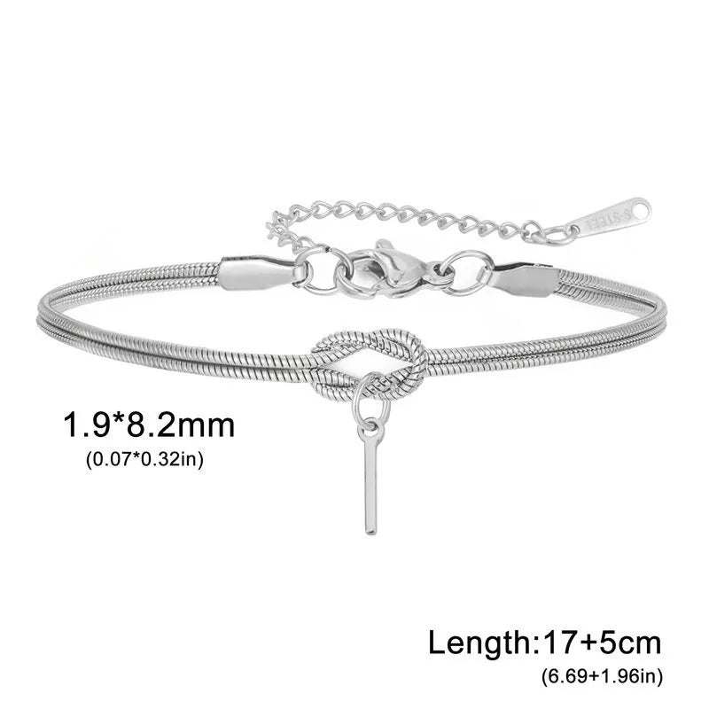 Double Layer Stainless Steel Letter Bracelet Letter I (steel Color)
