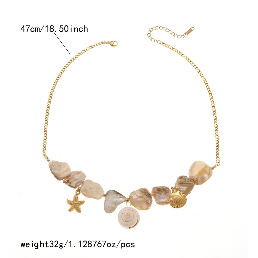 Stainless Steel Starfish & Conch Shell Necklace