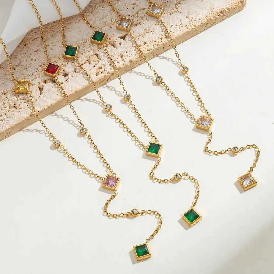 18K Gold Plated Geometric Zircon Necklace