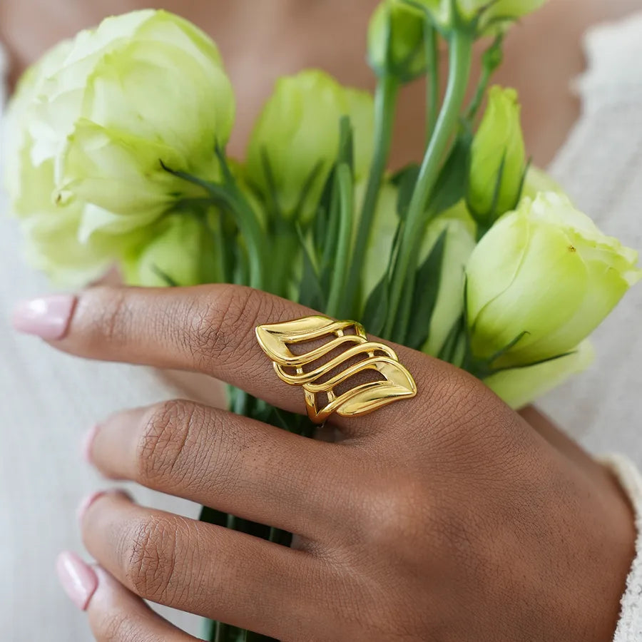 18K Gold Plated Retro Open Ring for Women