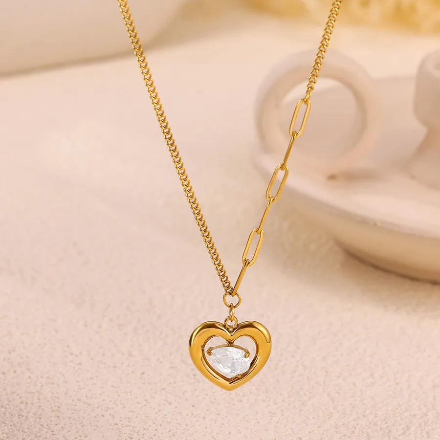 18K Gold Plated Heart Zircon Pendant Necklace