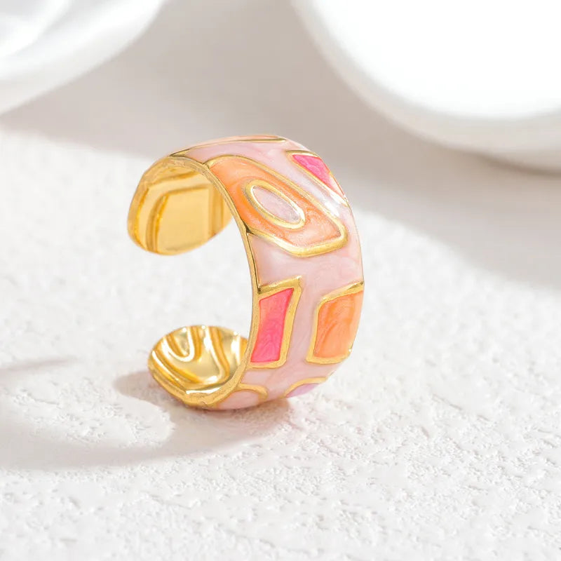 18K Gold Plated Enamel Stainless Steel Ring R880-Rose Red