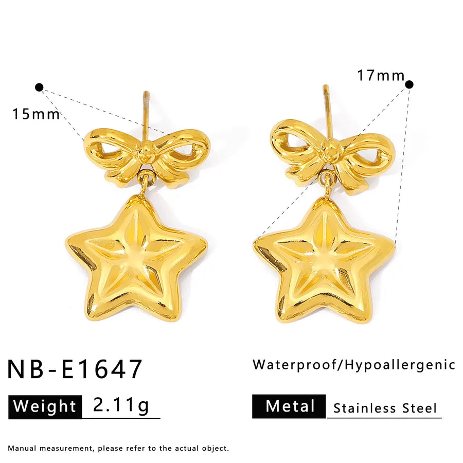 18K Gold Star & Bow Stainless Steel Earrings Average Size NB–E1647