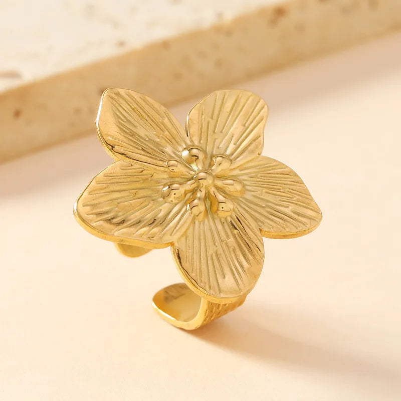 Gold Floral Butterfly Stainless Steel Ring Average Size Five-petal flower