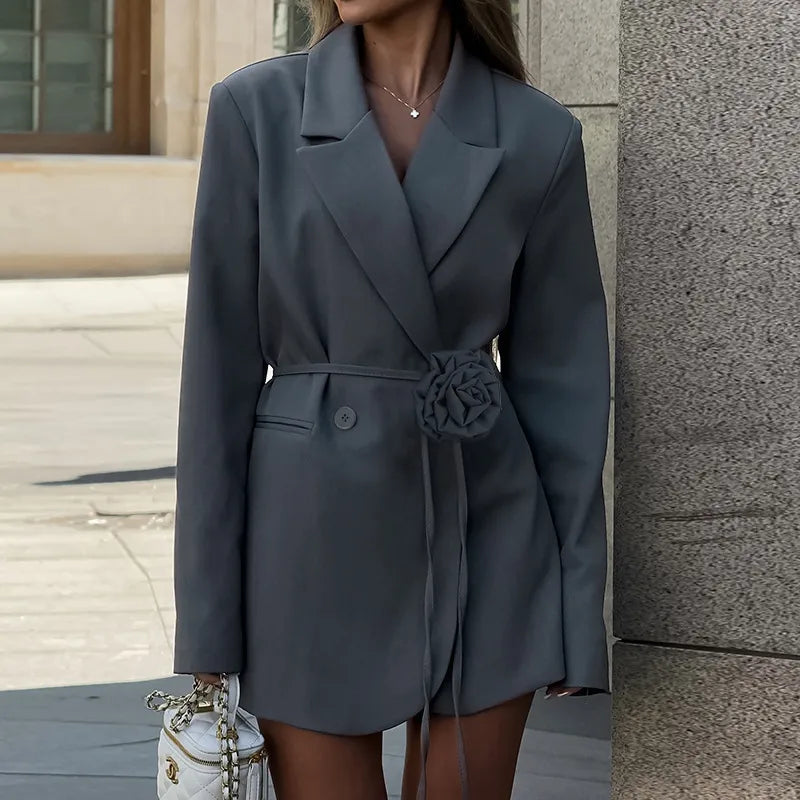 Women's Slim Fit Floral Blazer – Autumn Street Style Grey