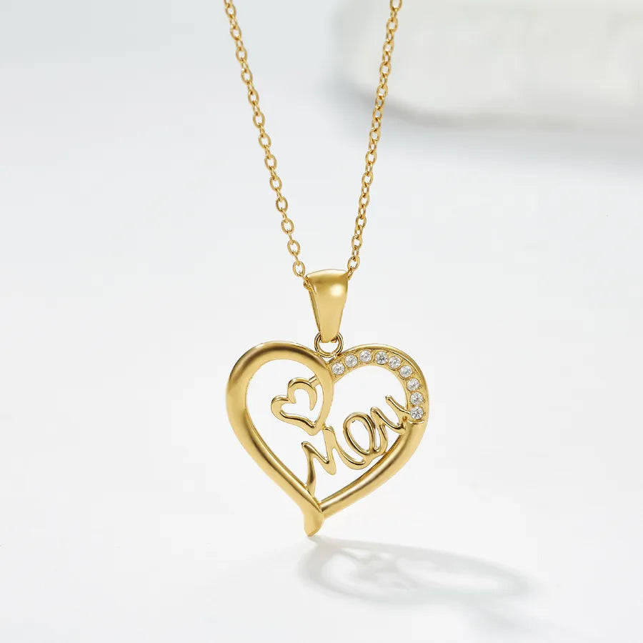 Titanium Steel Heart Necklace with Rose Detail N0455G Gold MM Heart-shaped Model