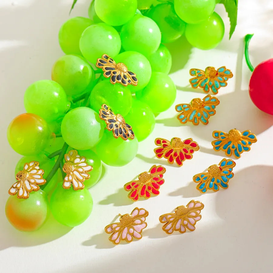 18K Gold Half Flower Stud Earrings for Women