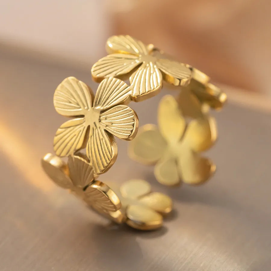 Geometric Titanium Steel Open Ring for Women K411 Gold Ring Adjustable