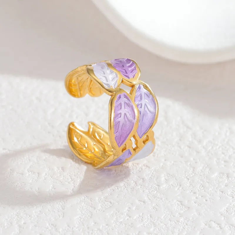 18K Gold Plated Enamel Stainless Steel Ring R877-Purple