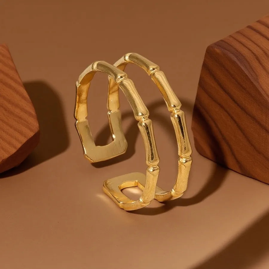 Geometric Heart Titanium Steel Ring Z0122-Bamboo Section-Ring- Gold