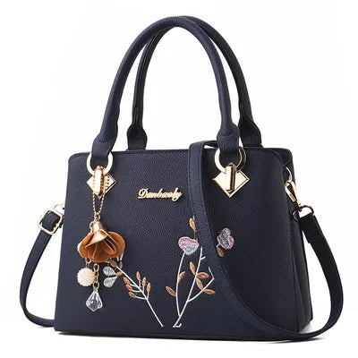 Embroidered PU Leather Crossbody Bucket Bag Royal Blue