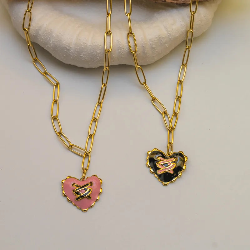Punk Heart Lace Bow Stainless Steel Necklace