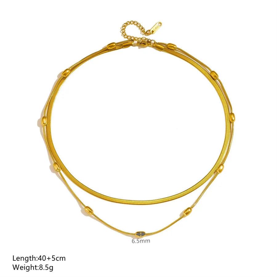 Double Layer Gold Stainless Steel Pearl Necklace