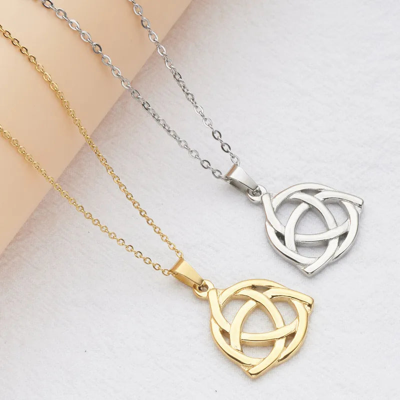 Celtic Knot Stainless Steel Triangle Pendant Necklace