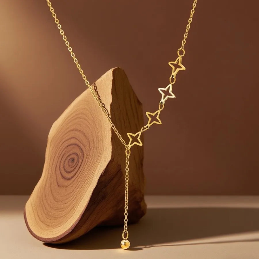 Titanium Steel Heart Pendant Necklace X06134-Hollow Star-Necklace- Gold