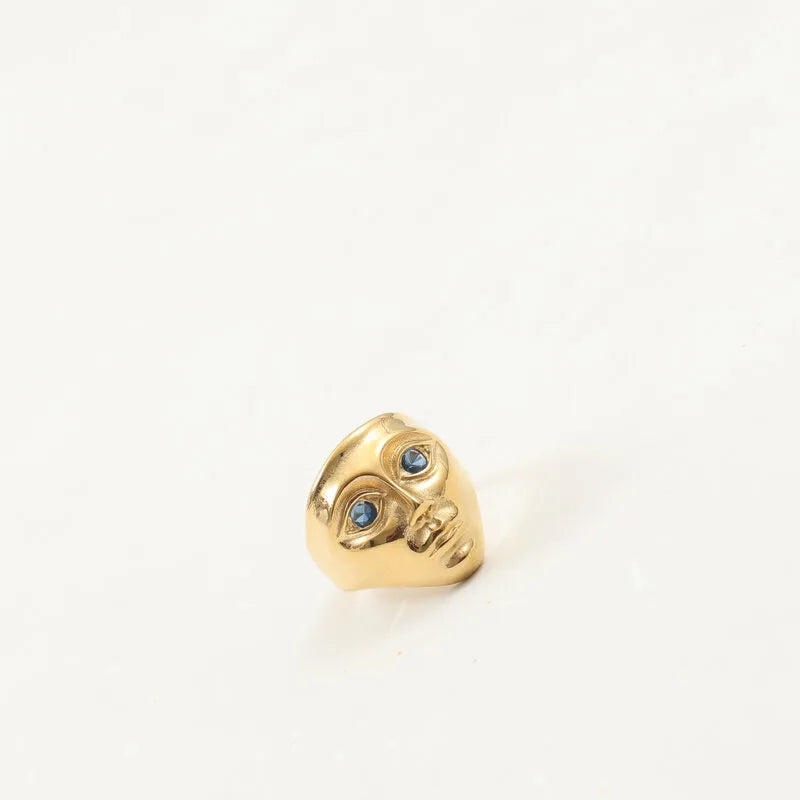 18K Gold Plated Titanium Face Ring for Women