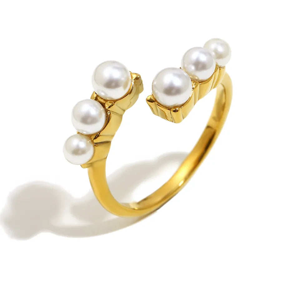 Elegant 18K Gold Vintage Open Ring with Pearl Imitation Pearl Open Ring - Gold