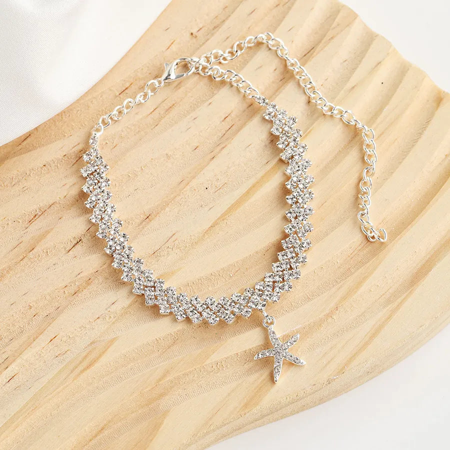Double Layer Starfish Anklet with Crystal Charms