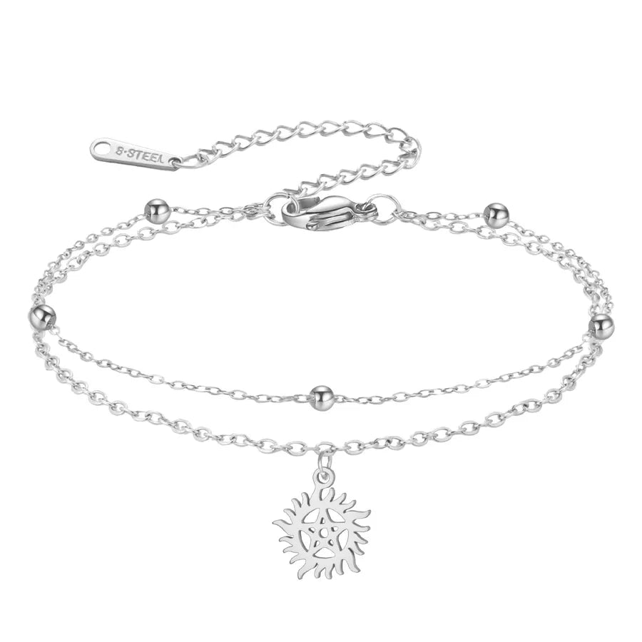 Double Layer Star Pendant Stainless Steel Bracelet Steel Color Sun Pentagram