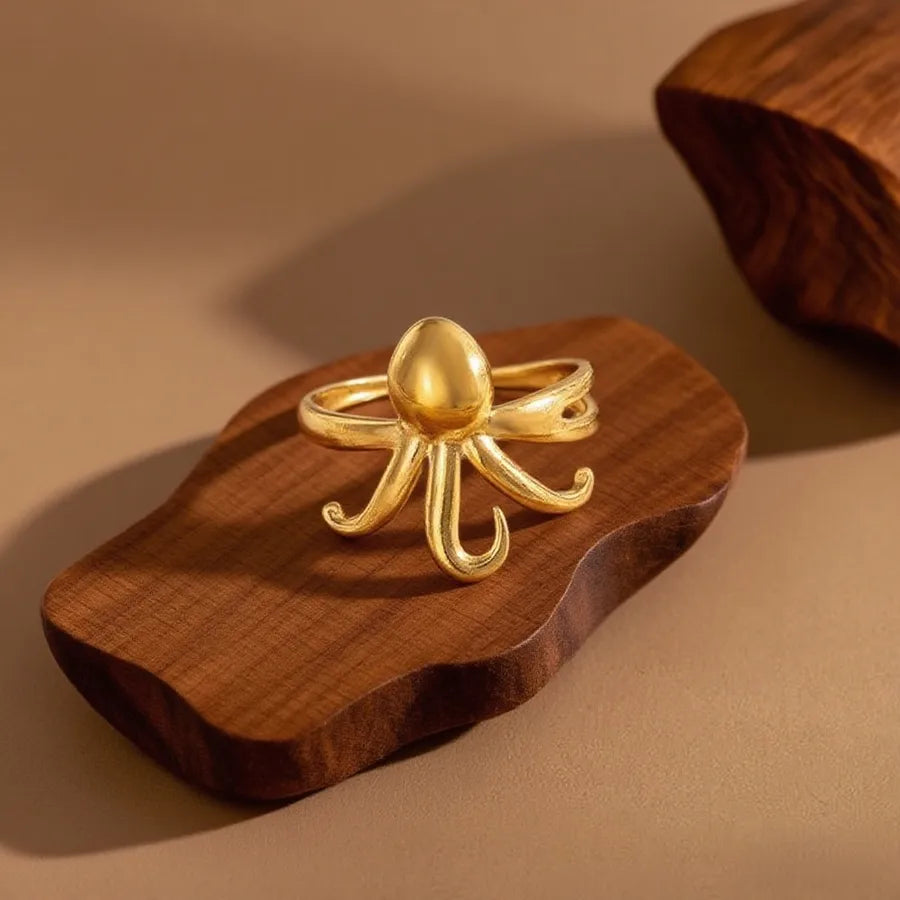 Hollow Seahorse Ring in Stainless Steel Z0206-Squid-Ring- Gold