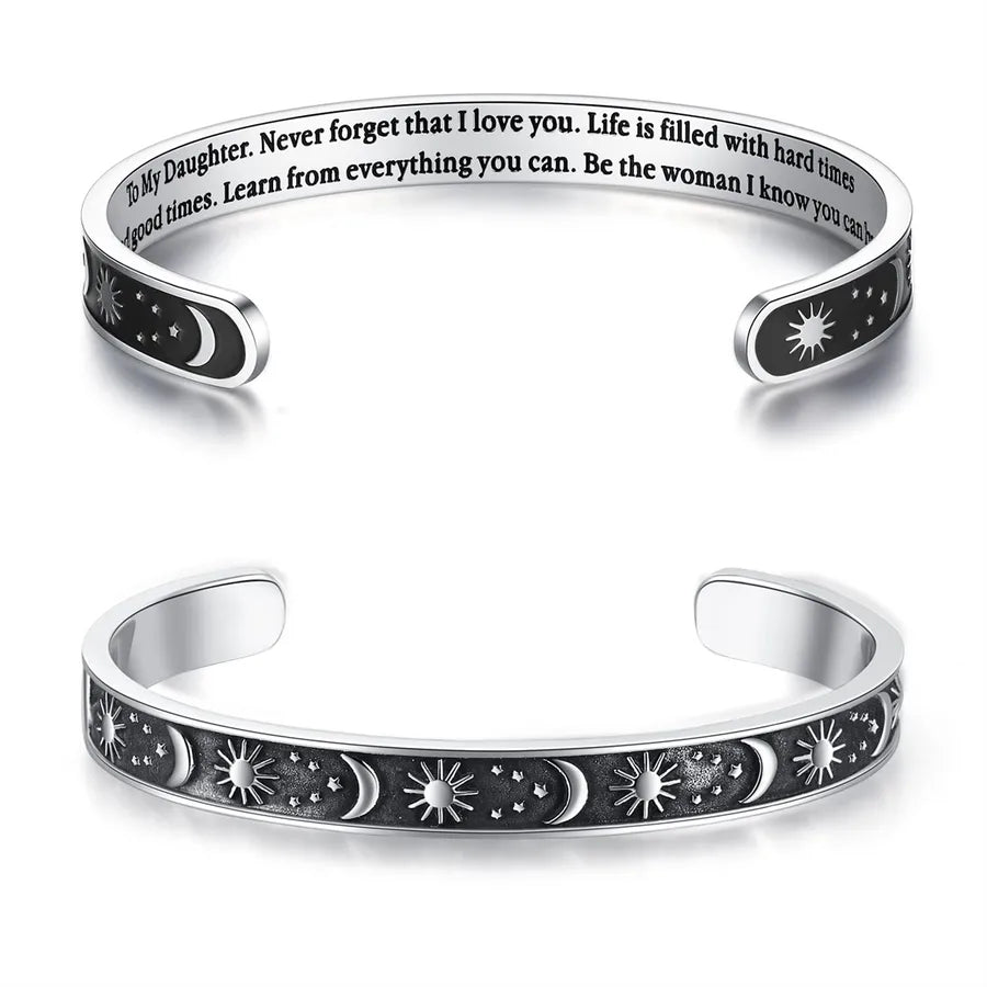 Retro Heart Stainless Steel Bangle 22-Daughter Gifts - Sun & Moon -_yyt