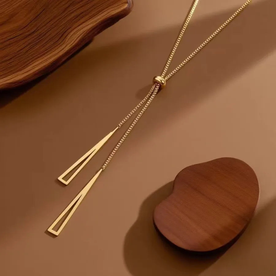 Titanium Steel Heart Pendant Necklace X06019-Triangle Pull Necklace- Gold