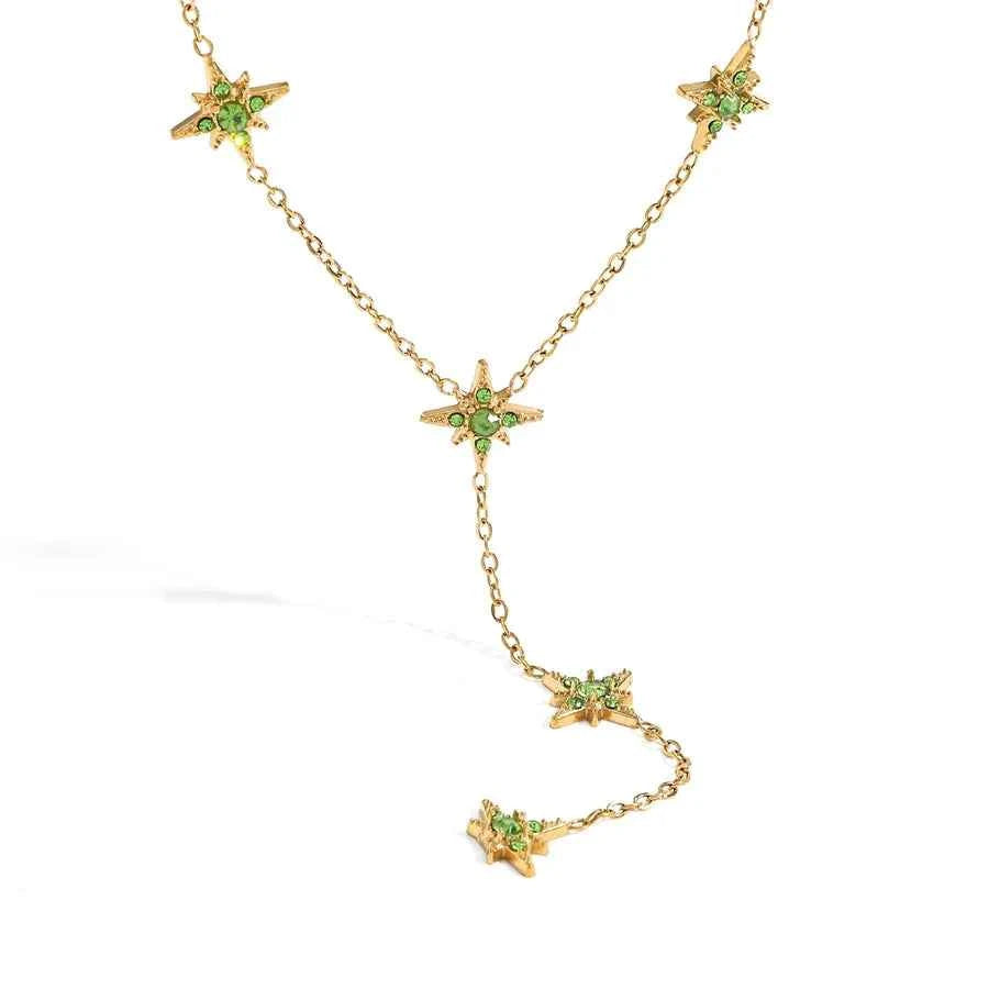 18K Gold Star Necklace with Zircon Inlay
