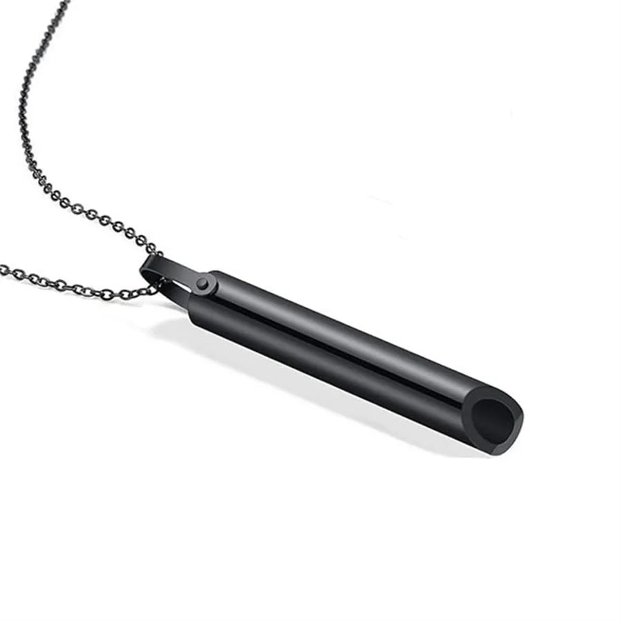 Titanium Steel Stress Relief Whistle Necklace Black-Cross Chain