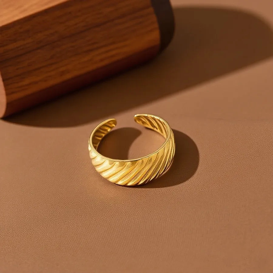 Geometric Heart Titanium Steel Ring Z0212-Twill-Ring- Gold