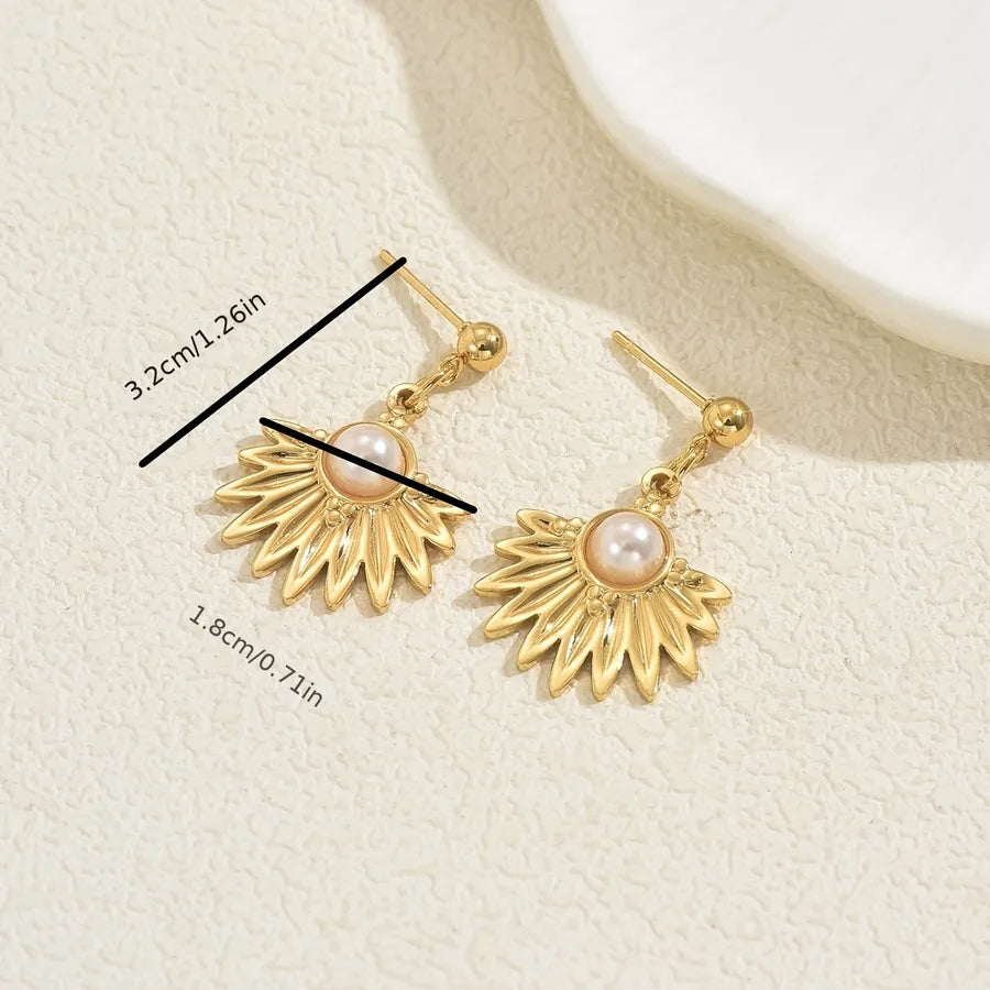 Vintage Pearl Fan Earrings - Gold Plated