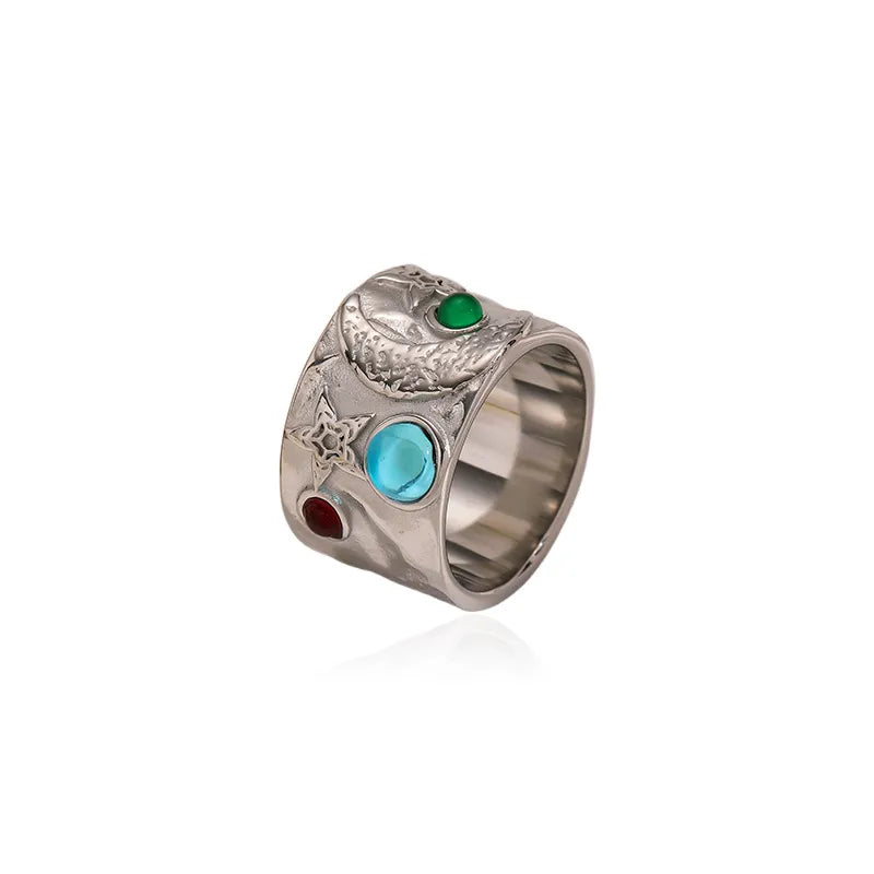 Gold-Plated Titanium Steel Ring with Natural Stone