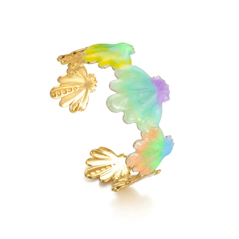 18K Gold Plated Flower Shell Bangle Bracelet