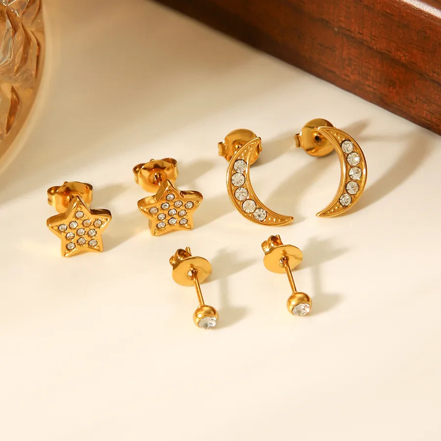 18K Gold Star & Moon Earrings Set for Women
