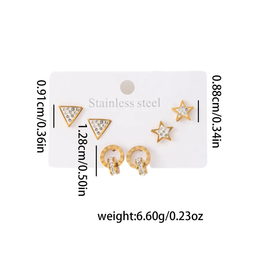 Titanium Steel Heart Earrings for Women Triangular Zirconia Set 0950