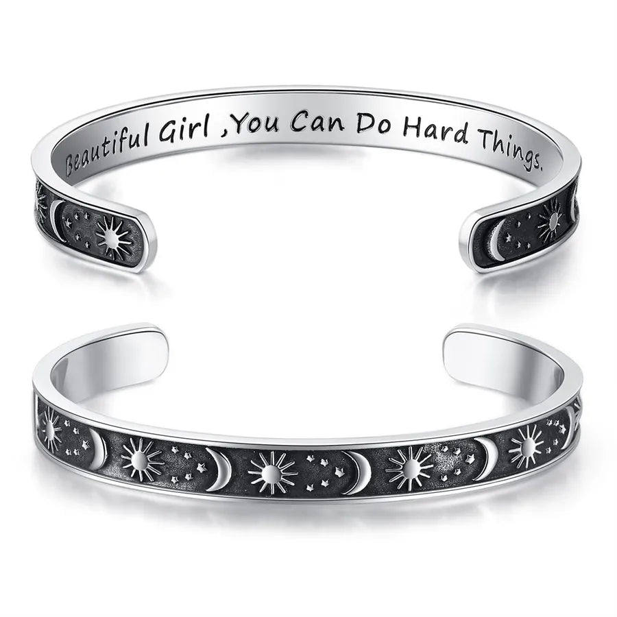 Retro Heart Stainless Steel Bangle 69- Sun & Moon - Beautiful Girl You_y