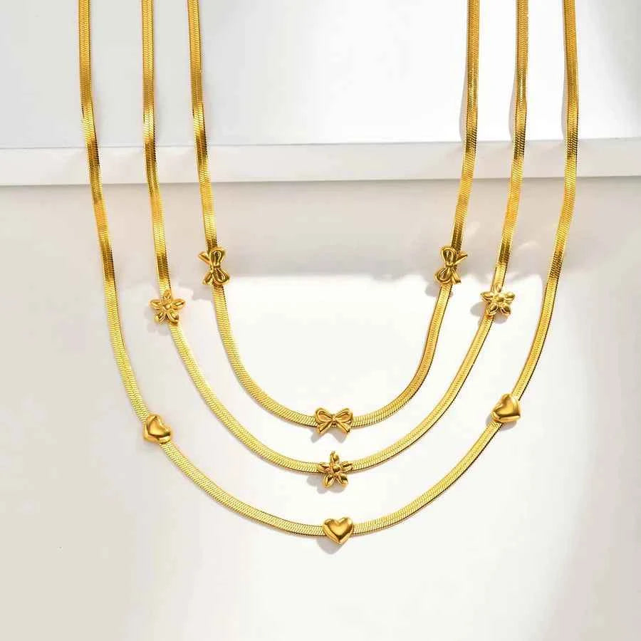 Gold Plated Heart & Bow Stainless Steel Necklace