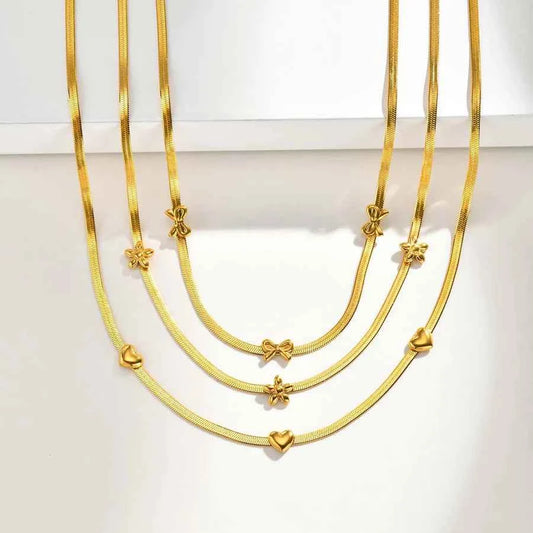 Gold Plated Heart & Bow Stainless Steel Necklace