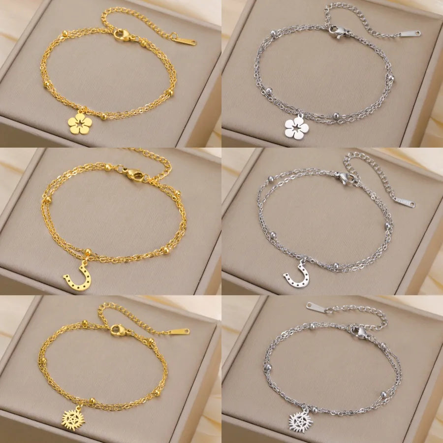 Double Layer Star Pendant Stainless Steel Bracelet