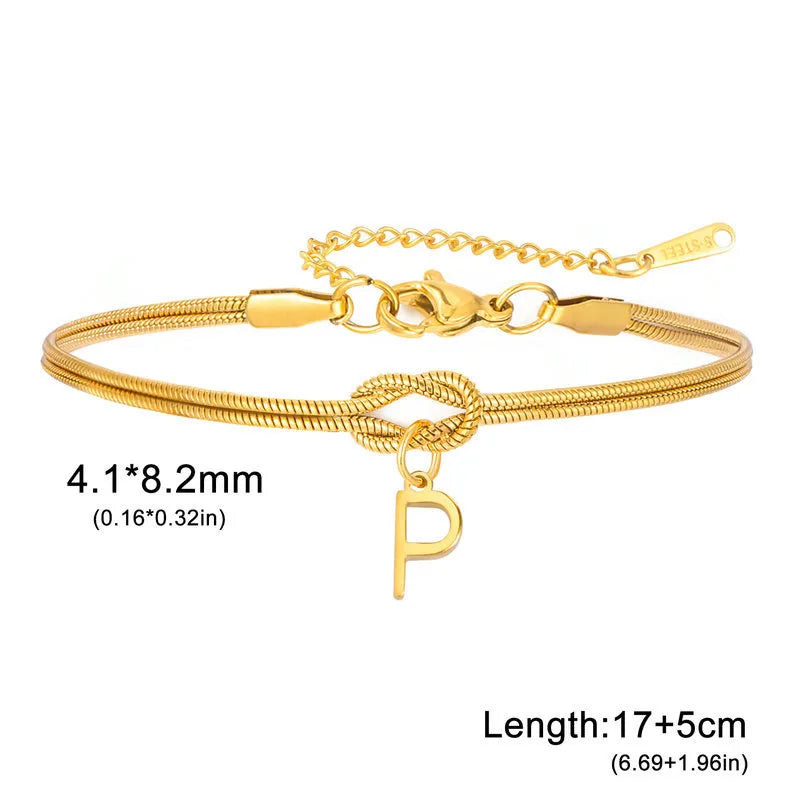 Double Layer Stainless Steel Letter Bracelet Letter P ( Gold )