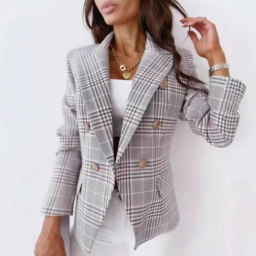 Women's Plaid Slim Fit European Style Blazer