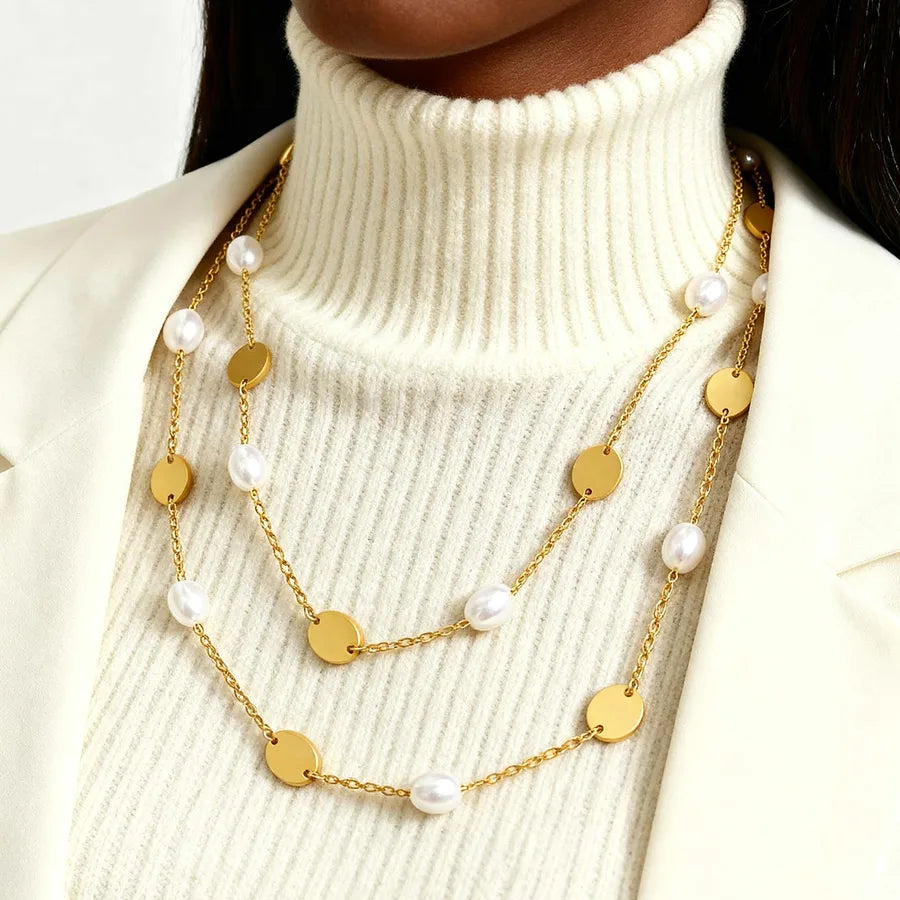 Geometric Stainless Steel Beaded Necklace